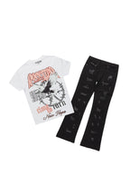 Girls Burial White T-Shirt/Stacked Flare Jean Set