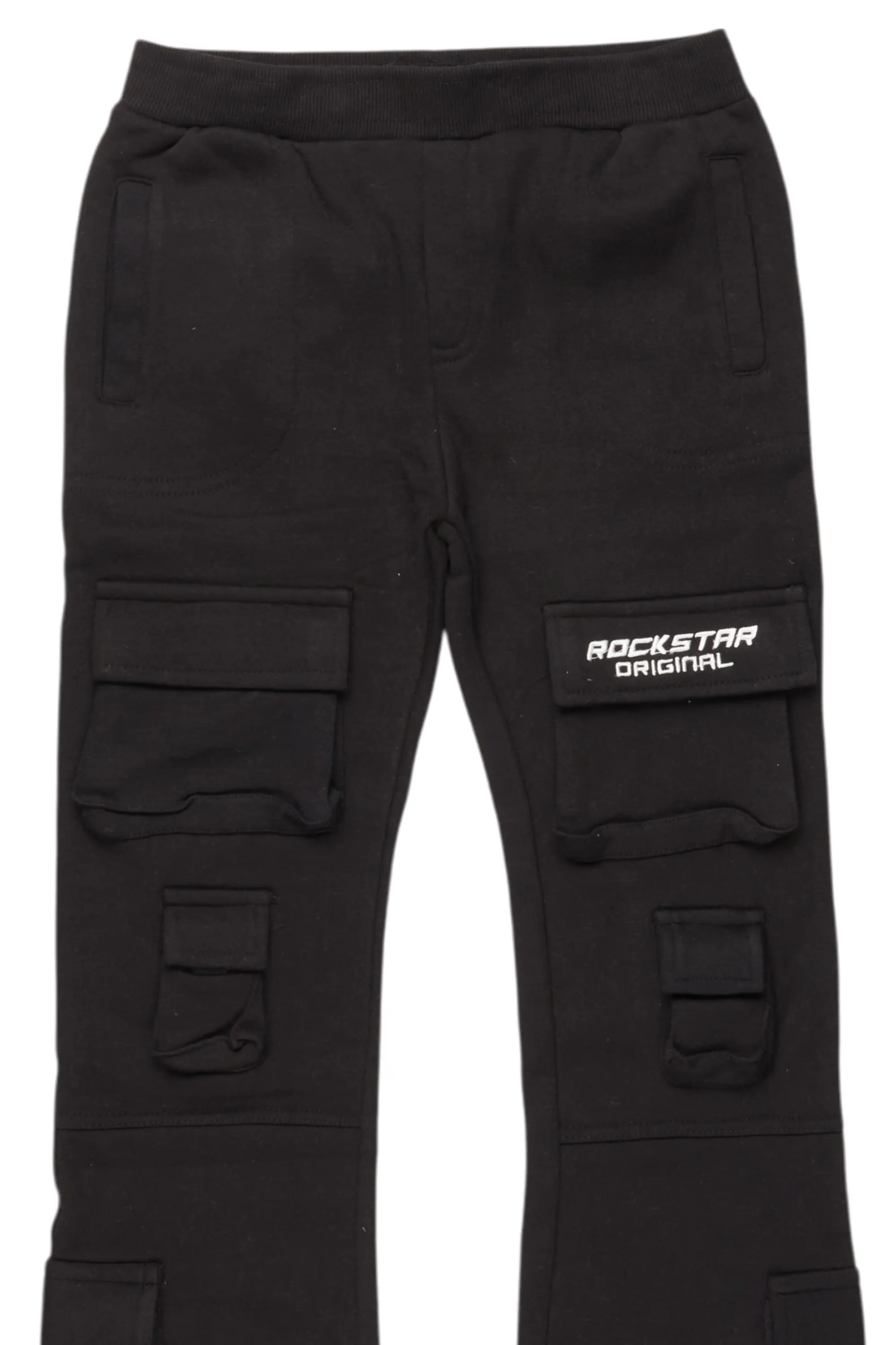 Boys Connor Black Stacked Flare Track Pant