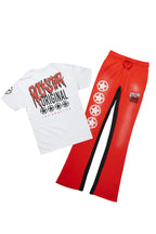 Wizzurd White/Red T-Shirt/Stacked Baggy Track Pant Set