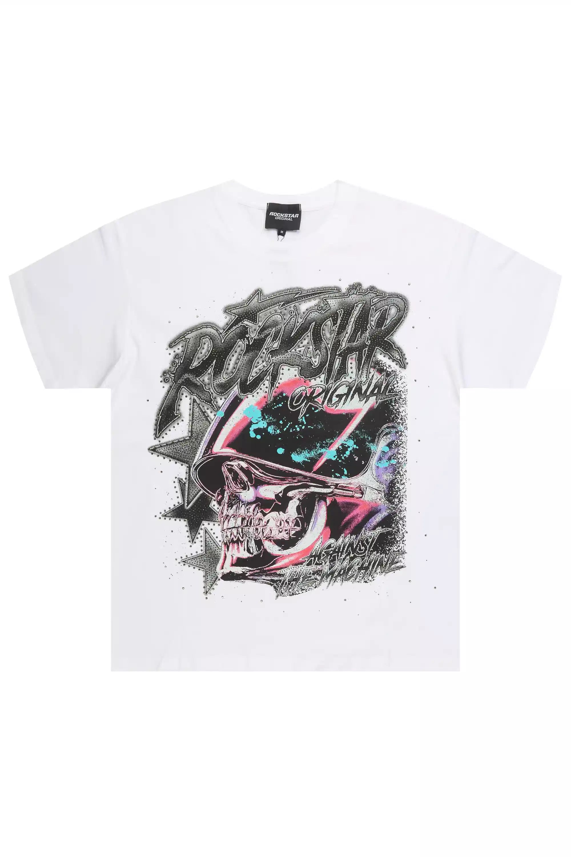 Samaya White Rhinestone Short Sleeve Tee