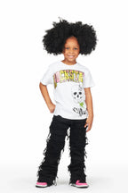 Girls Miah White/Black T-Shirt/Stacked Flare Jean Set