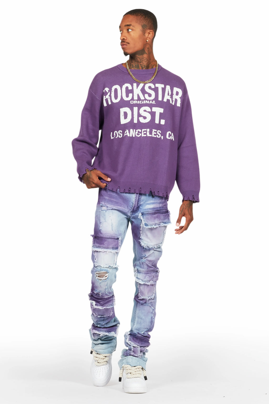 Mallow Purple Knit Sweater/Super Stacked Flare Jean Bundle