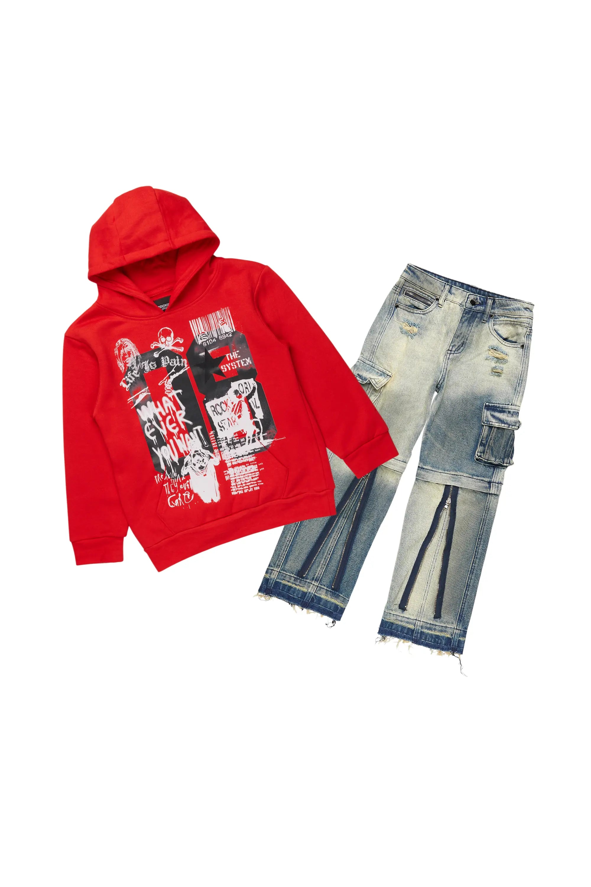 Boys Beau Red Hoodie/Baggy Fit Jean Set
