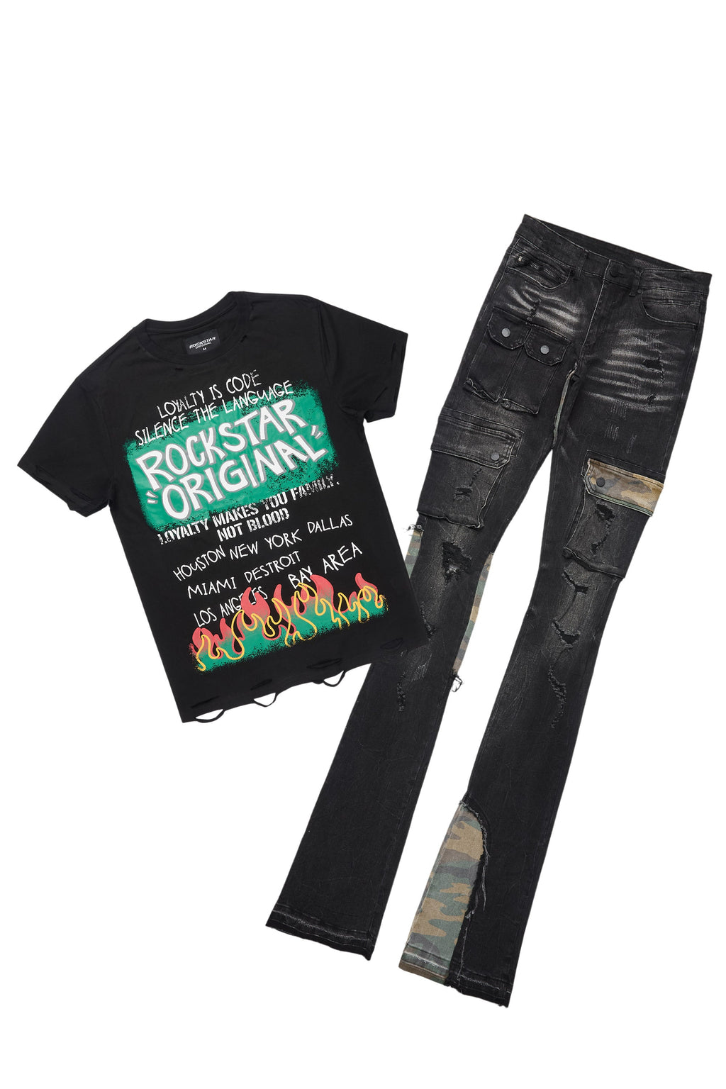 Beno Black T-Shirt/Super Stacked Flare Jean Bundle