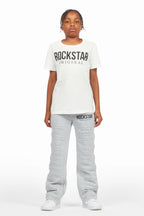 Boys Emilio White /Heather Grey T-Shirt Flare Sweat Pant Set