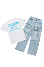 Lake White/Blue T-Shirt/Baggy Fit Cargo Jean Set