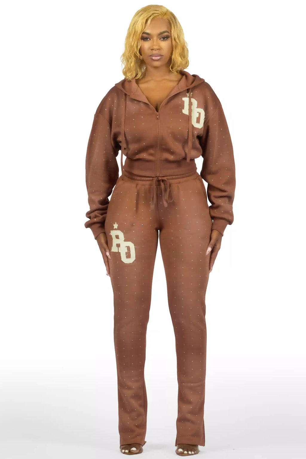 Tyona Mocha Rhinestone Stacked Flare Track Set