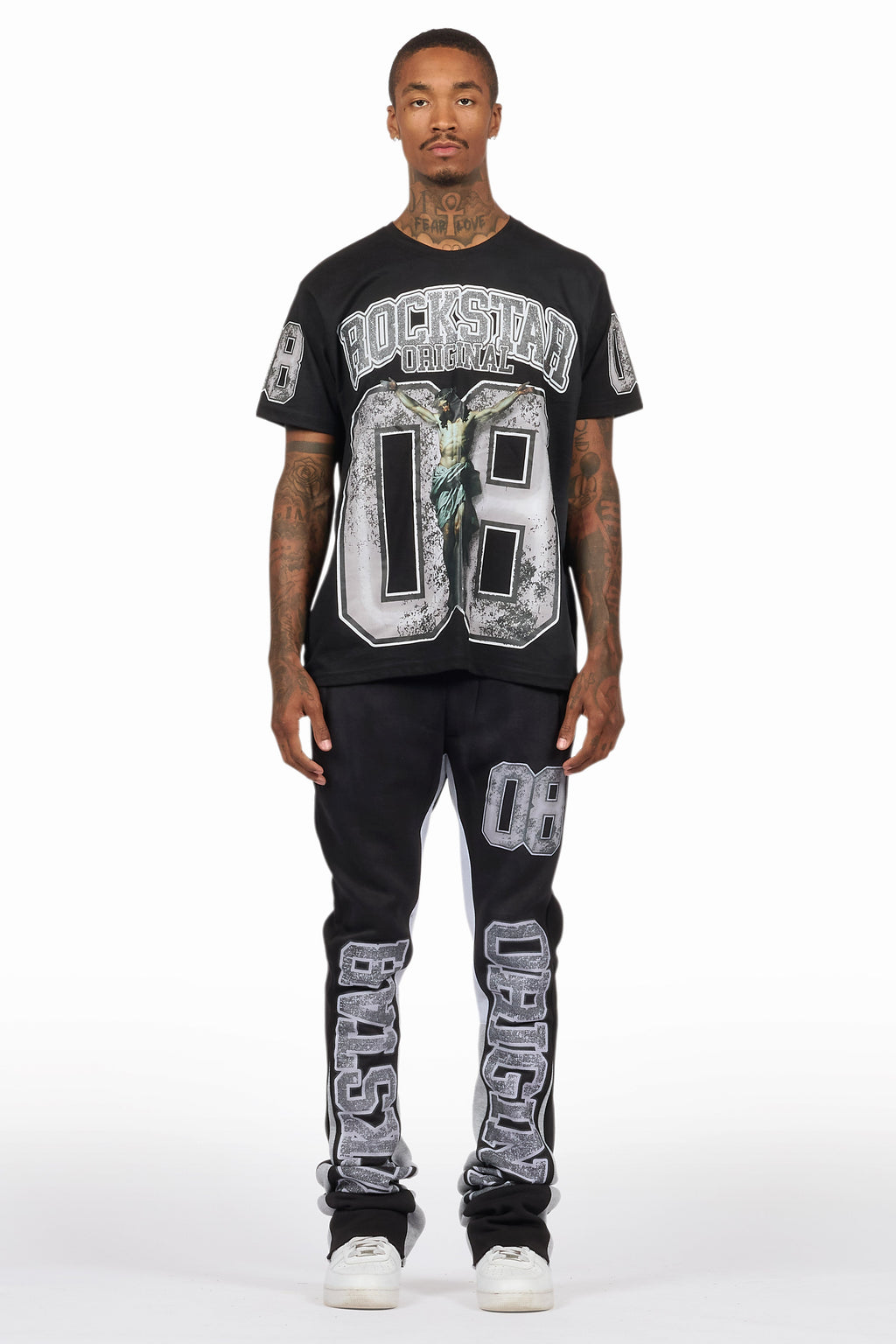Fields Black/White T-Shirt/Stacked Flare Track Set