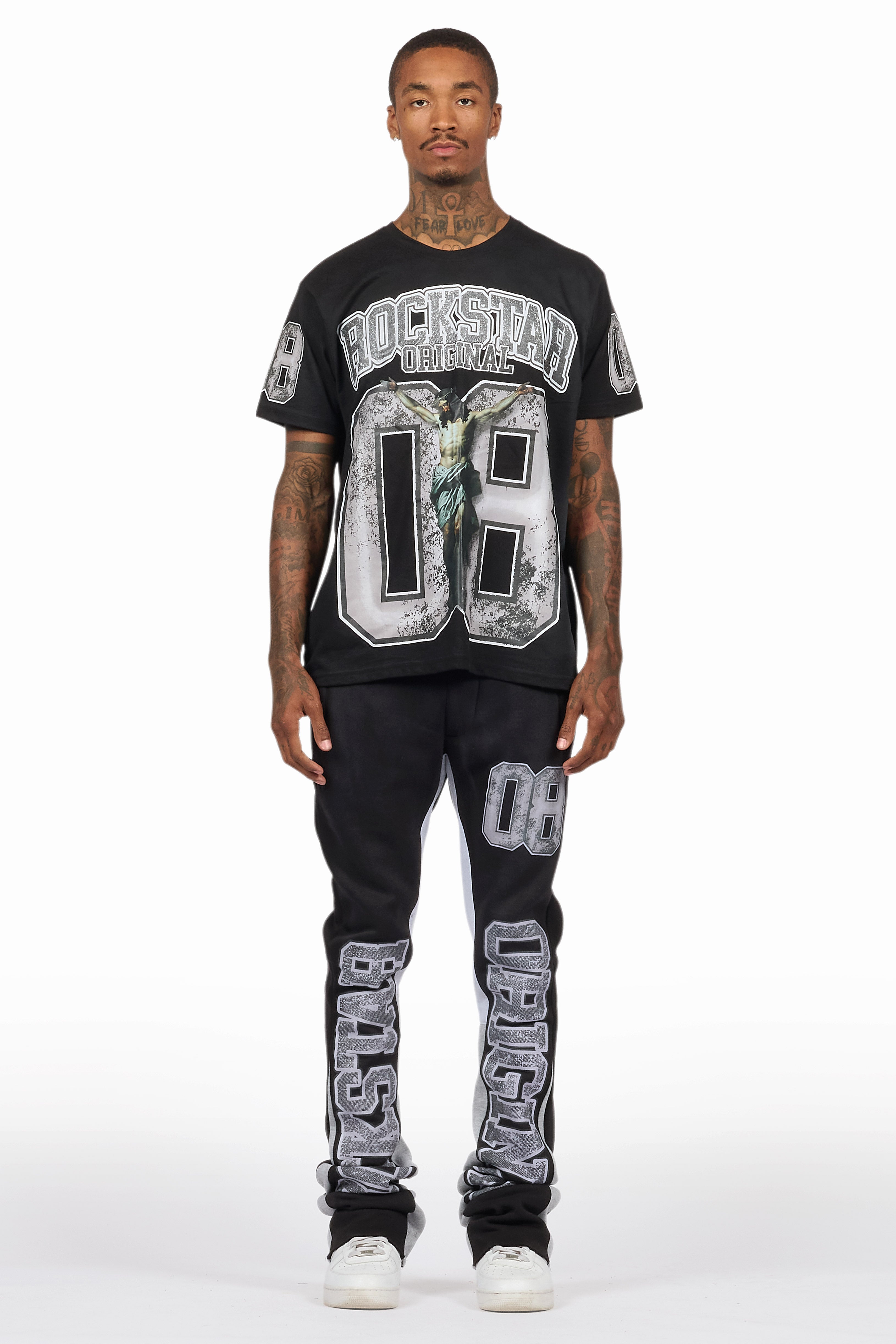 Fields Black/White T-Shirt/Stacked Flare Track Set