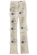 Dancho Beige Patchwork Super Stacked Flare Jean