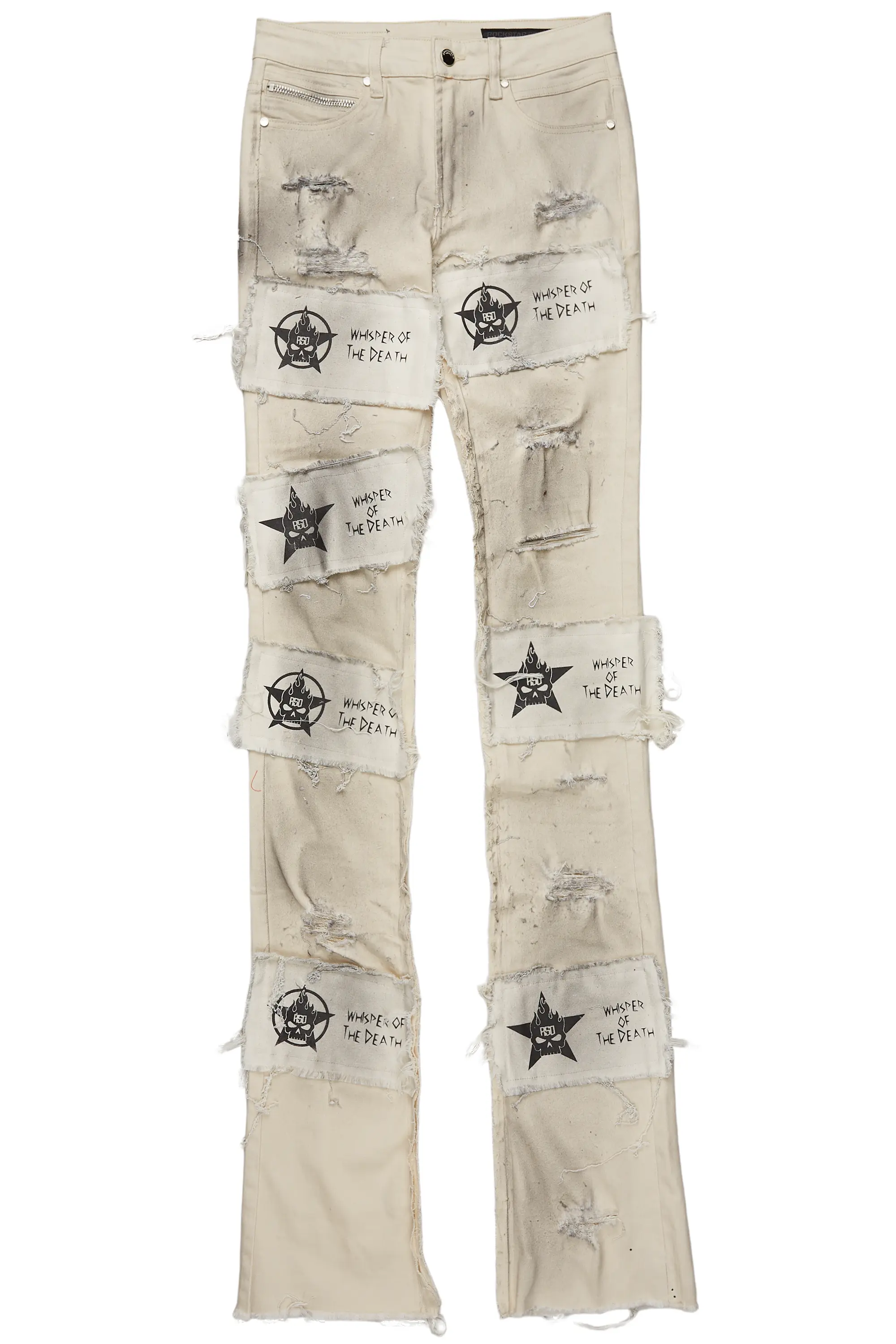 Dancho Beige Patchwork Super Stacked Flare Jean