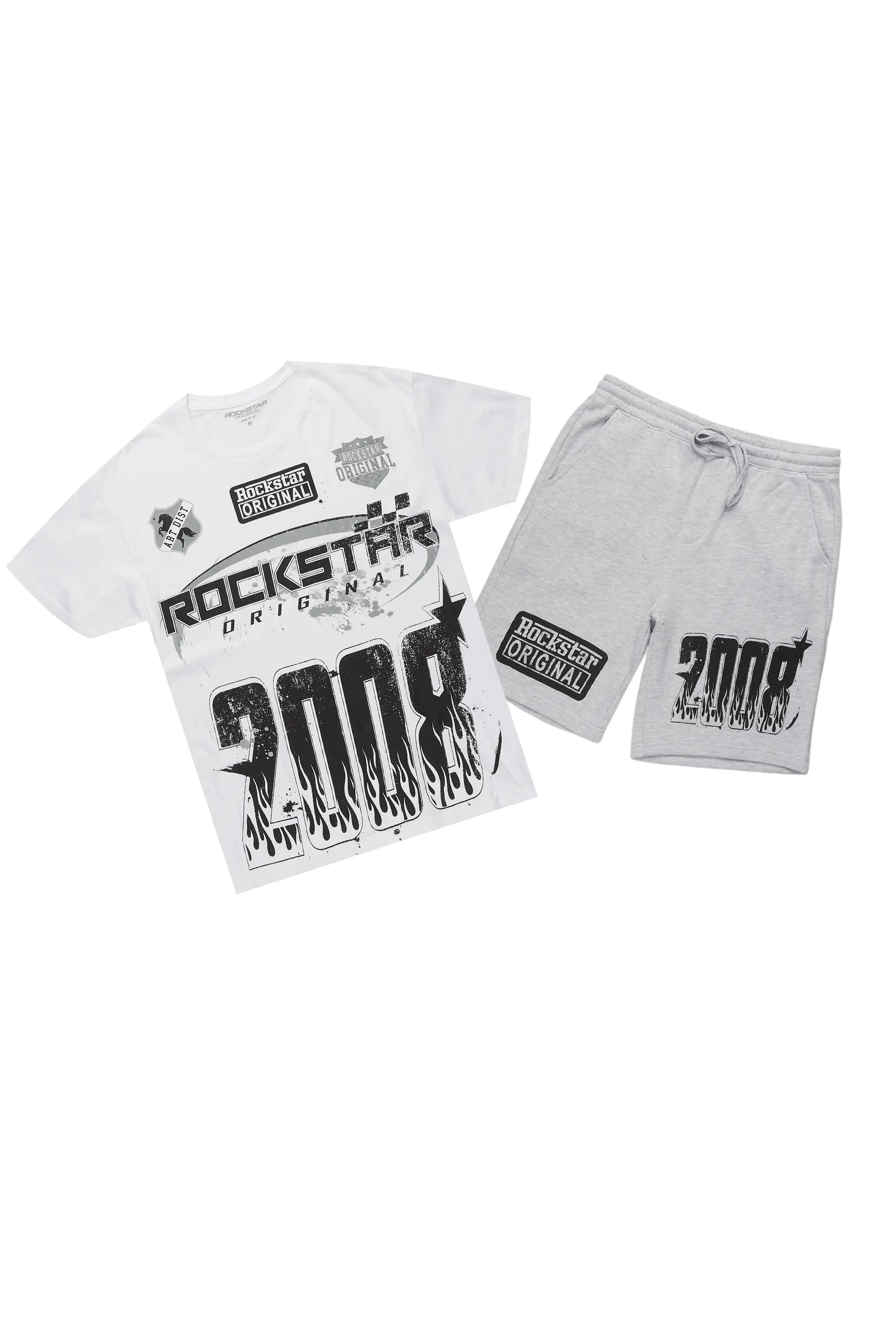 Amos White/Grey Graphic T-Shirt Short Set
