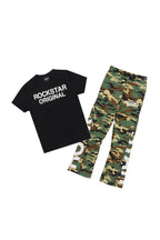 Boys Deniska Black/Camo T-Shirt Baggy Stacked Flare Set