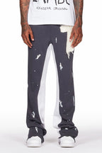 Baback Charcoal Patchwork Stacked Baggy Flare Pants