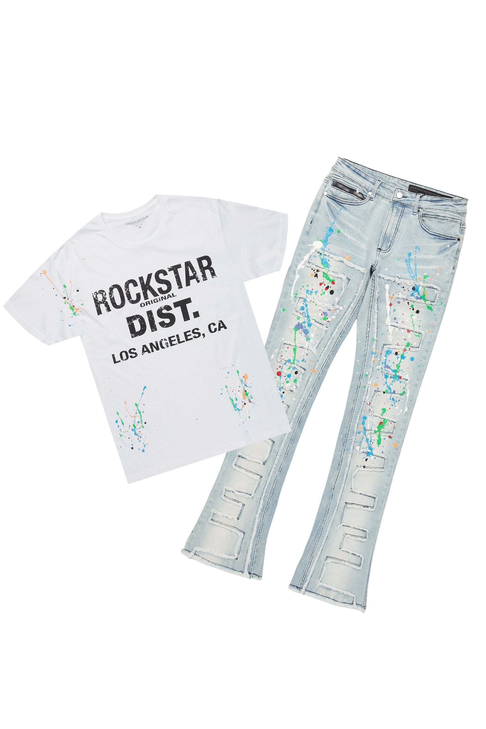 Oriel White/Black T-Shirt/Stacked Flare Jean Set