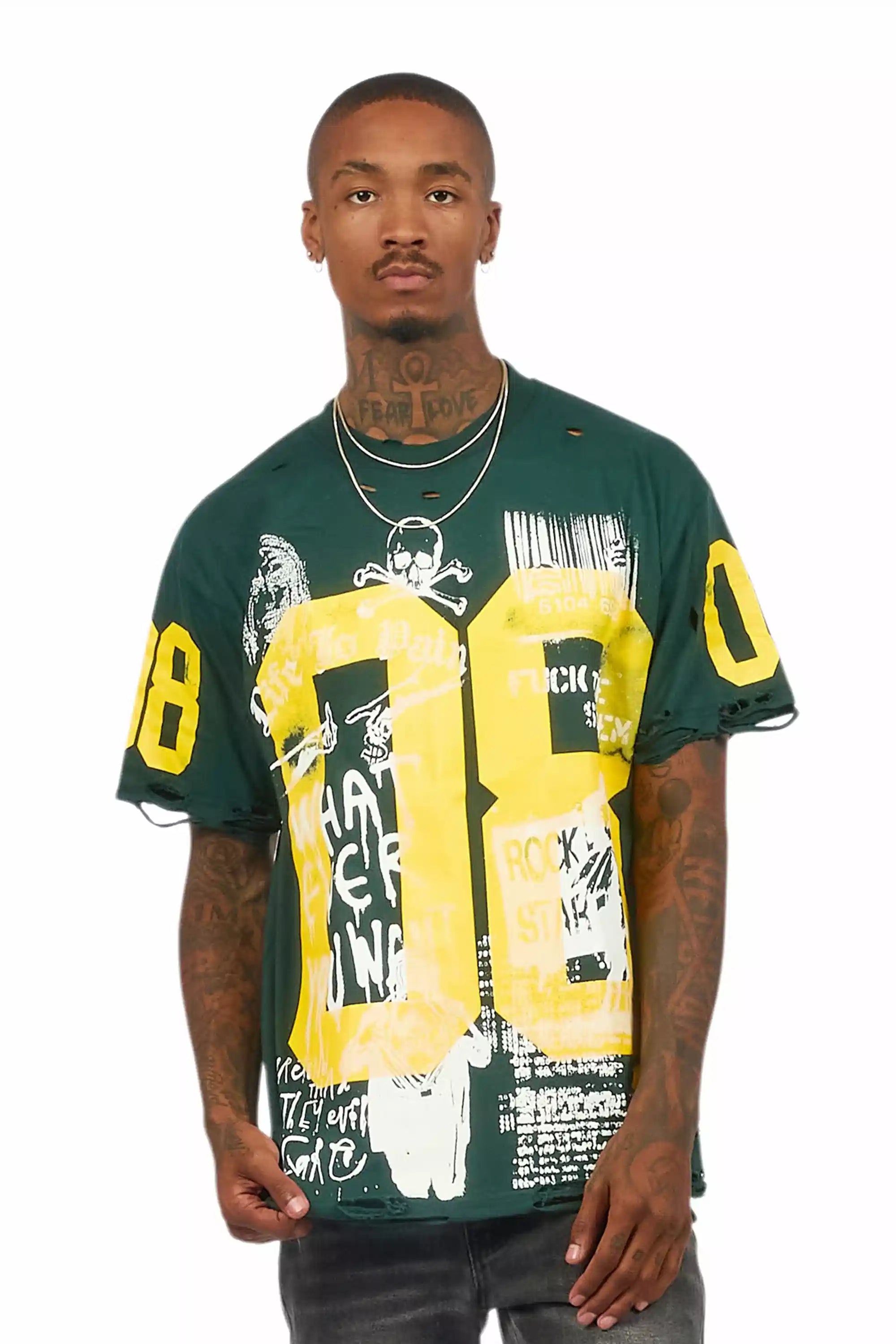 Grill Dark Green/Yellow Graphic Oversized T-Shirt