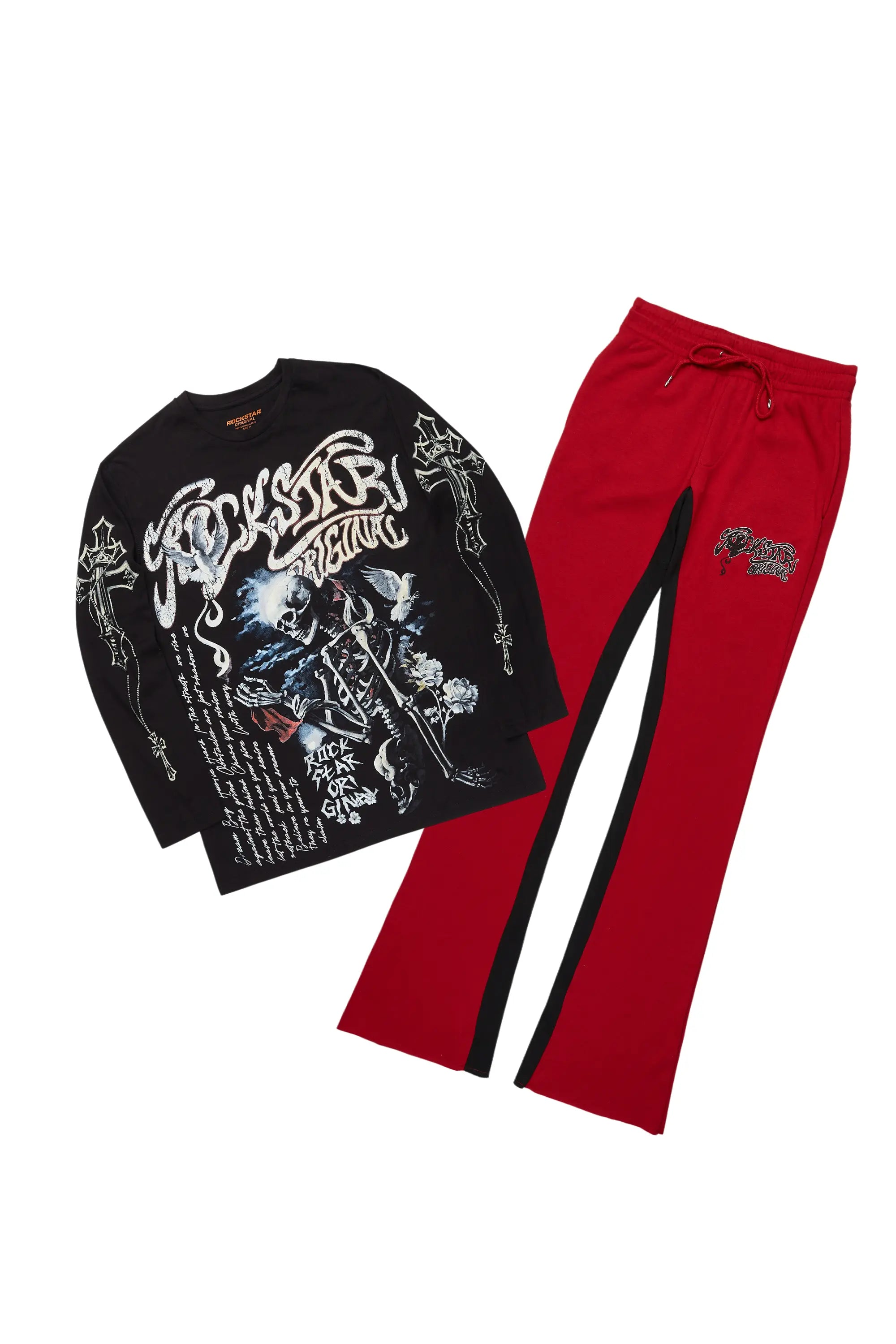 Danby Black/Burgundy Long Sleeve T-Shirt/Baggy Pant Set