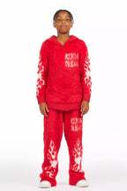 Boys Toshio Red Stacked Flare Knitted Mohair Track Set