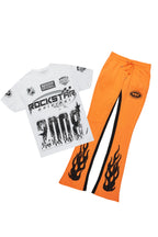 Amos White/Orange T-Shirt/Stacked Baggy Track Pant Set