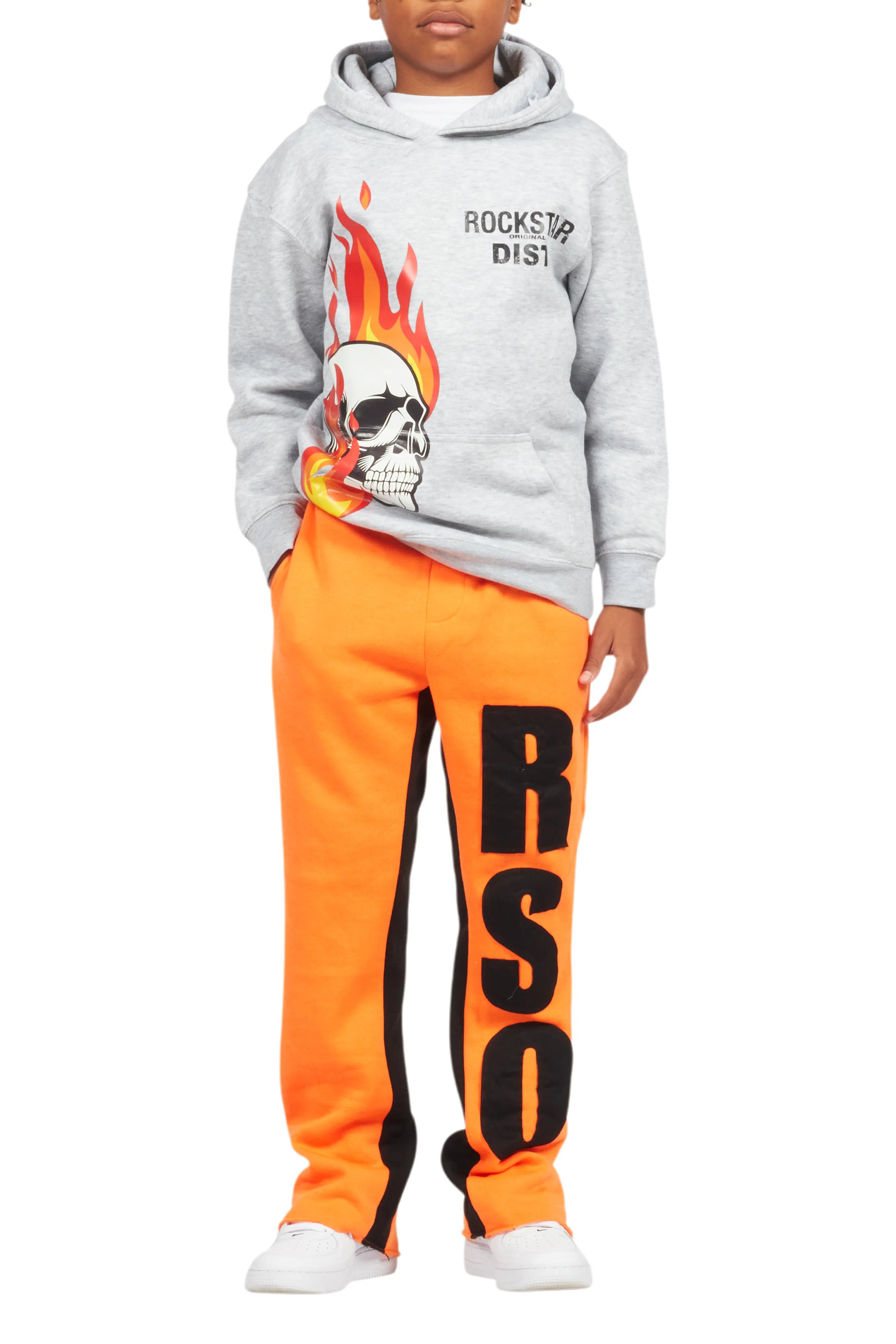 Boys Uko Orange Stacked Baggy Flare Pant