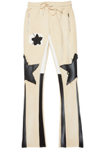 Capron Beige Patchwork Stacked Flare Pants