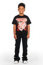Boys Kade Jet Black Stacked Flare Jean