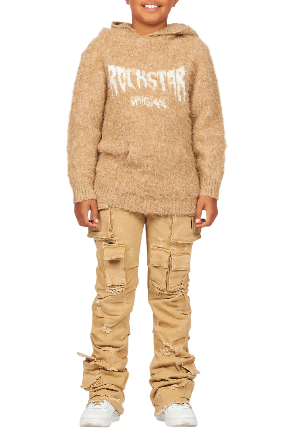 Boys Andros Brown Mohair Hoodie/Stacked Flare Jean Set