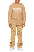 Boys Andros Brown Mohair Hoodie/Stacked Flare Jean Set
