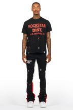 Scottie Black/Red T-Shirt/Stacked Flare Track Pant Set