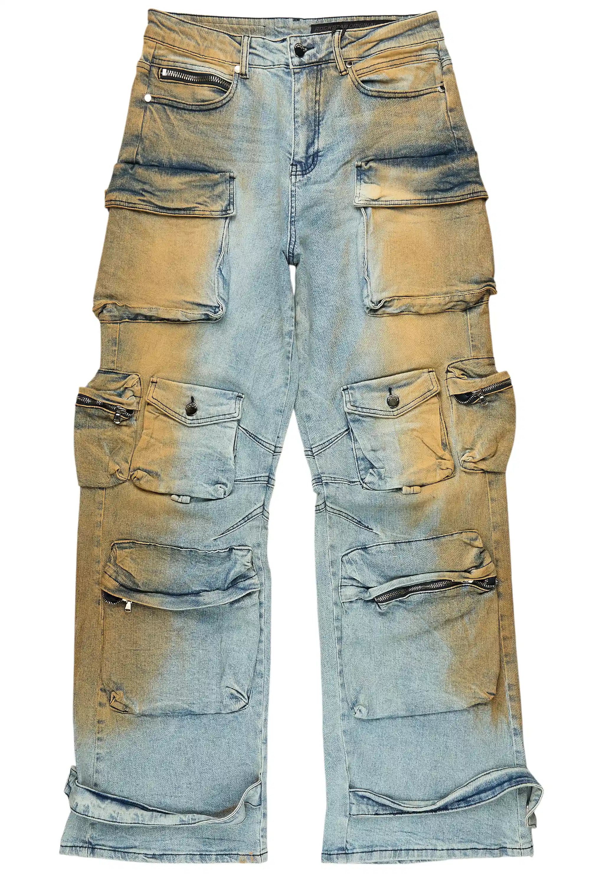 Mahesh Dirty Blue Baggy Cargo Jean