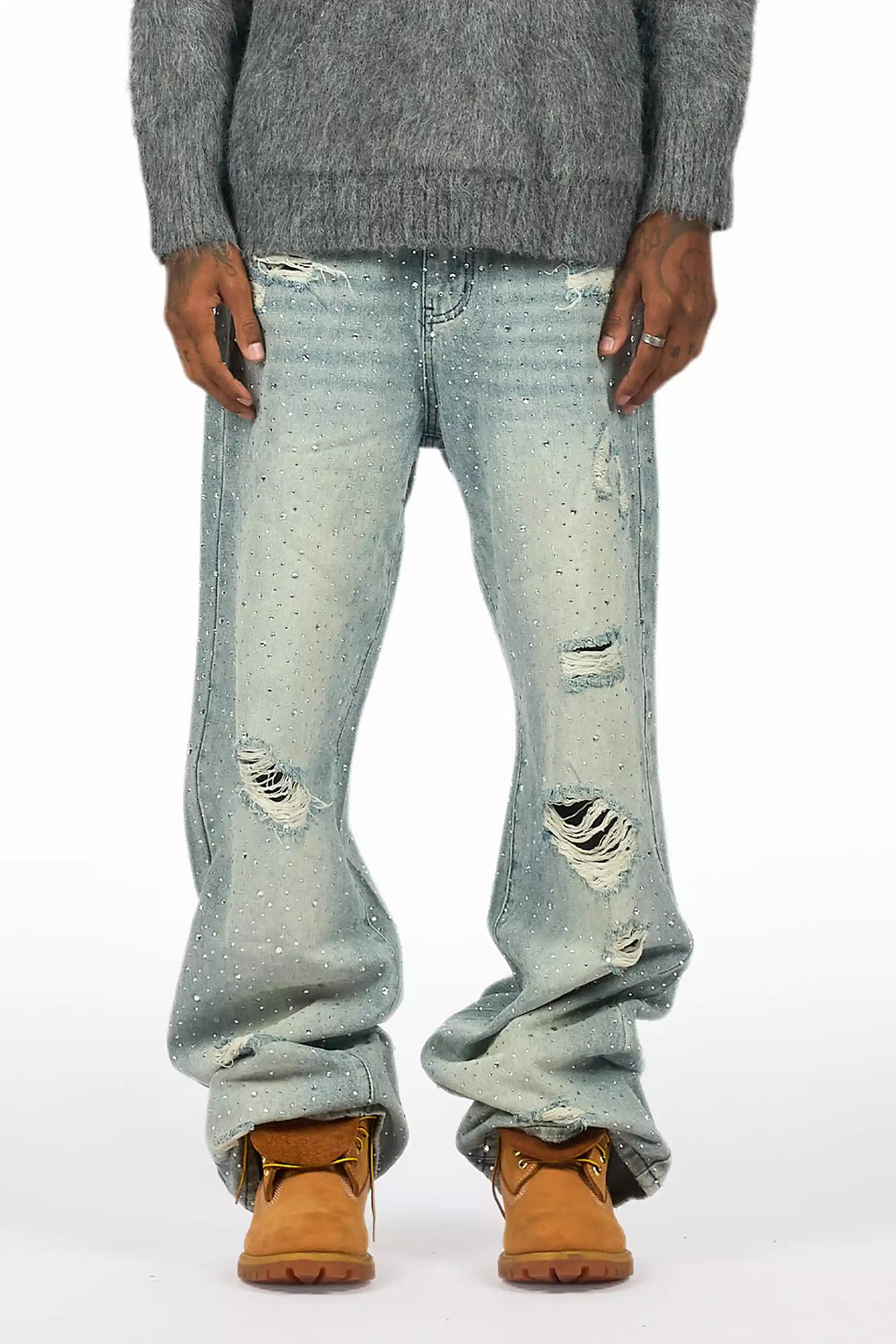 Discolite Rhinestone Light Blue Baggy Jean