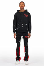 Raffer Black/Bright Red Hoodie/Stacked Flare Pant Set