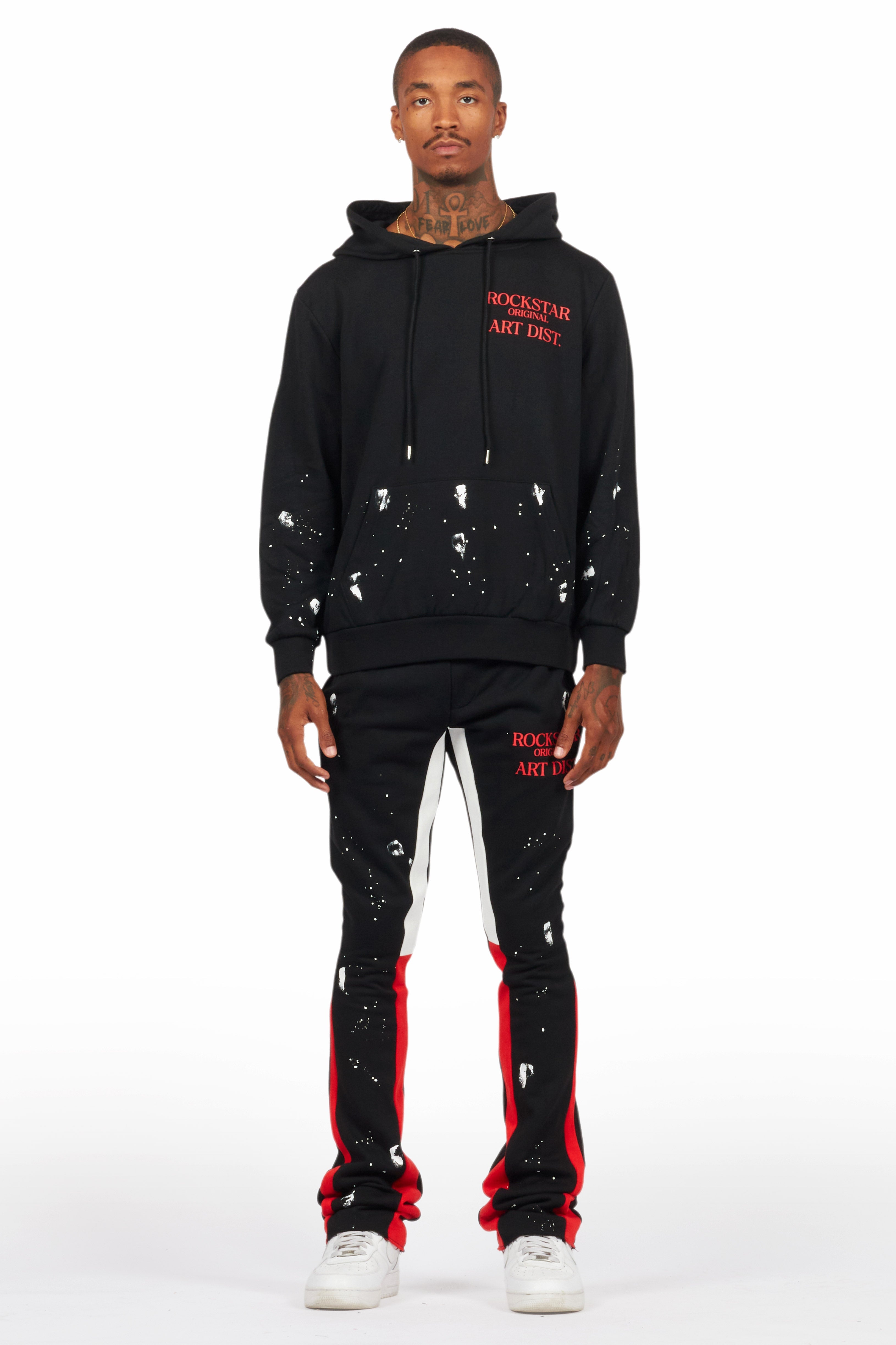 Raffer Black/Bright Red Hoodie/Stacked Flare Pant Set