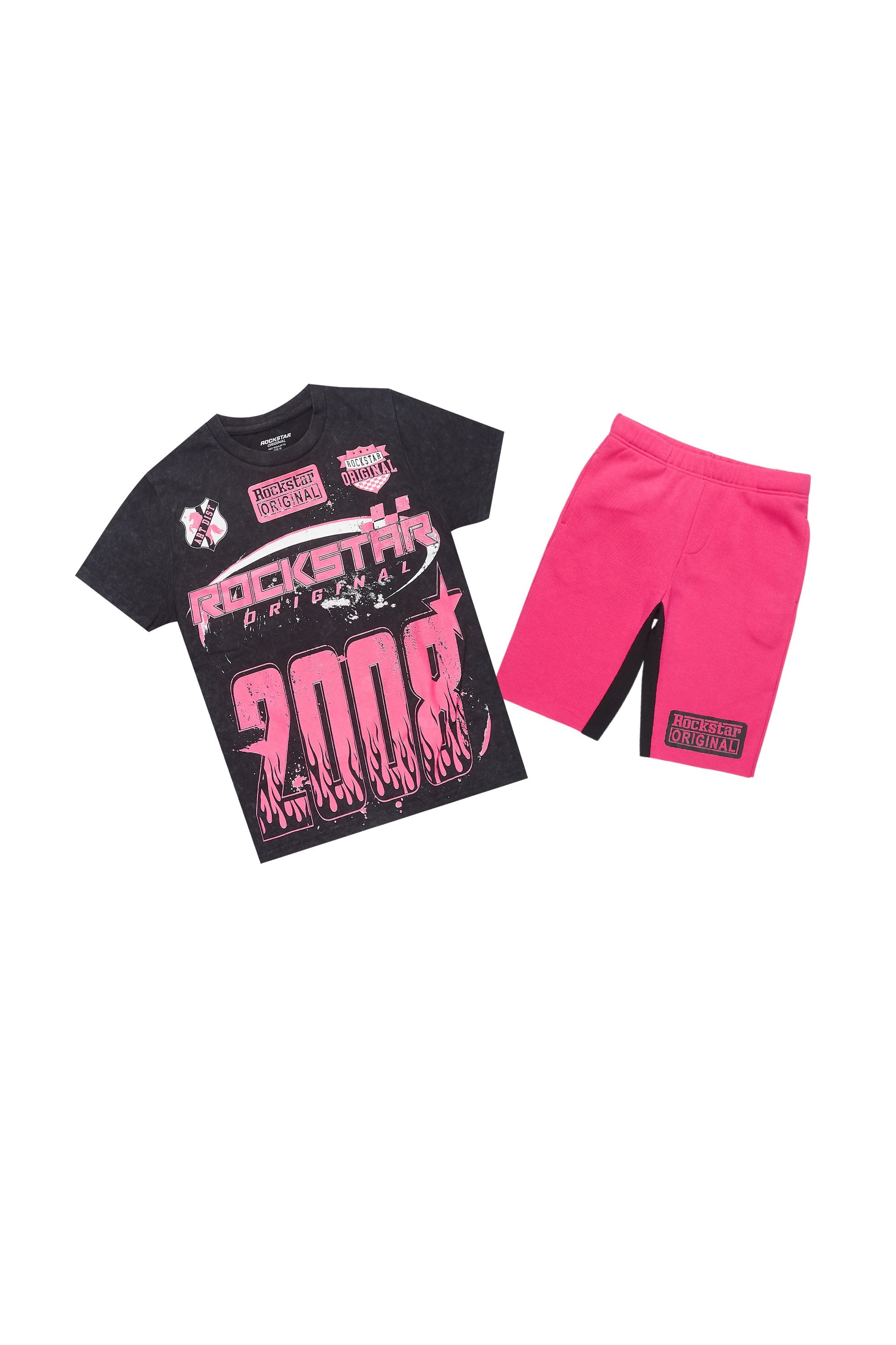 Girls Esha Vintage Black/Fuchsia T-Shirt Short Set