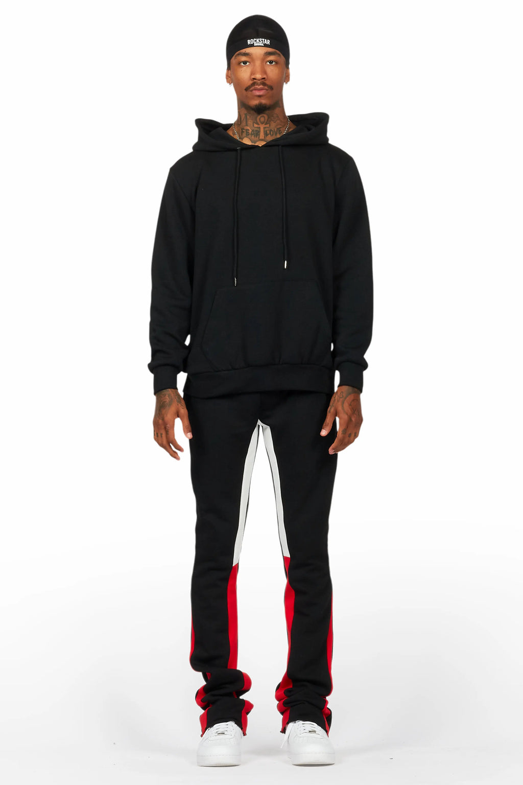 Basic Black/Red Hoodie/Stacked Flare Track Set