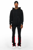 Basic Black/Red Hoodie/Stacked Flare Track Set