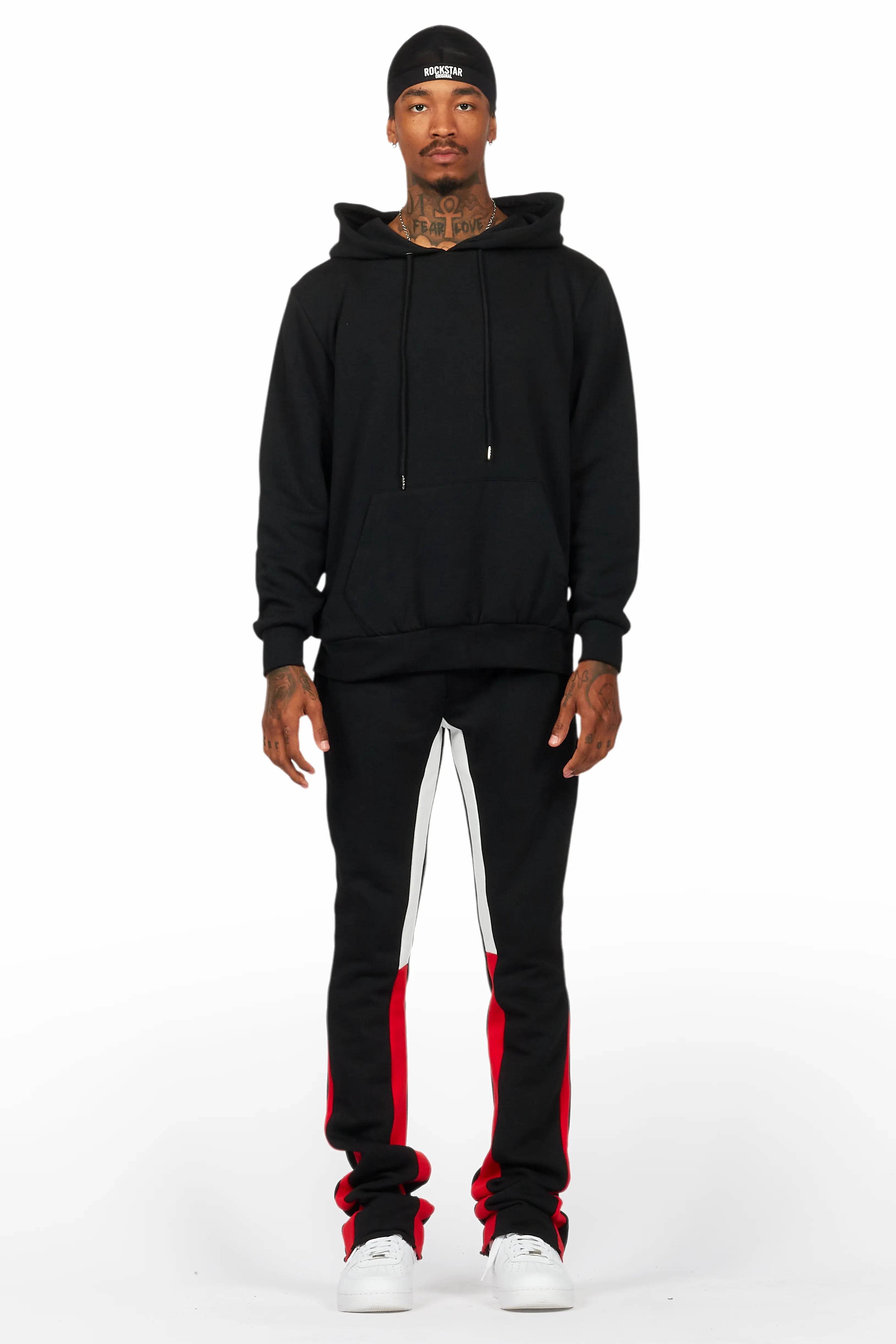 Basic Black/Red Hoodie/Stacked Flare Track Set