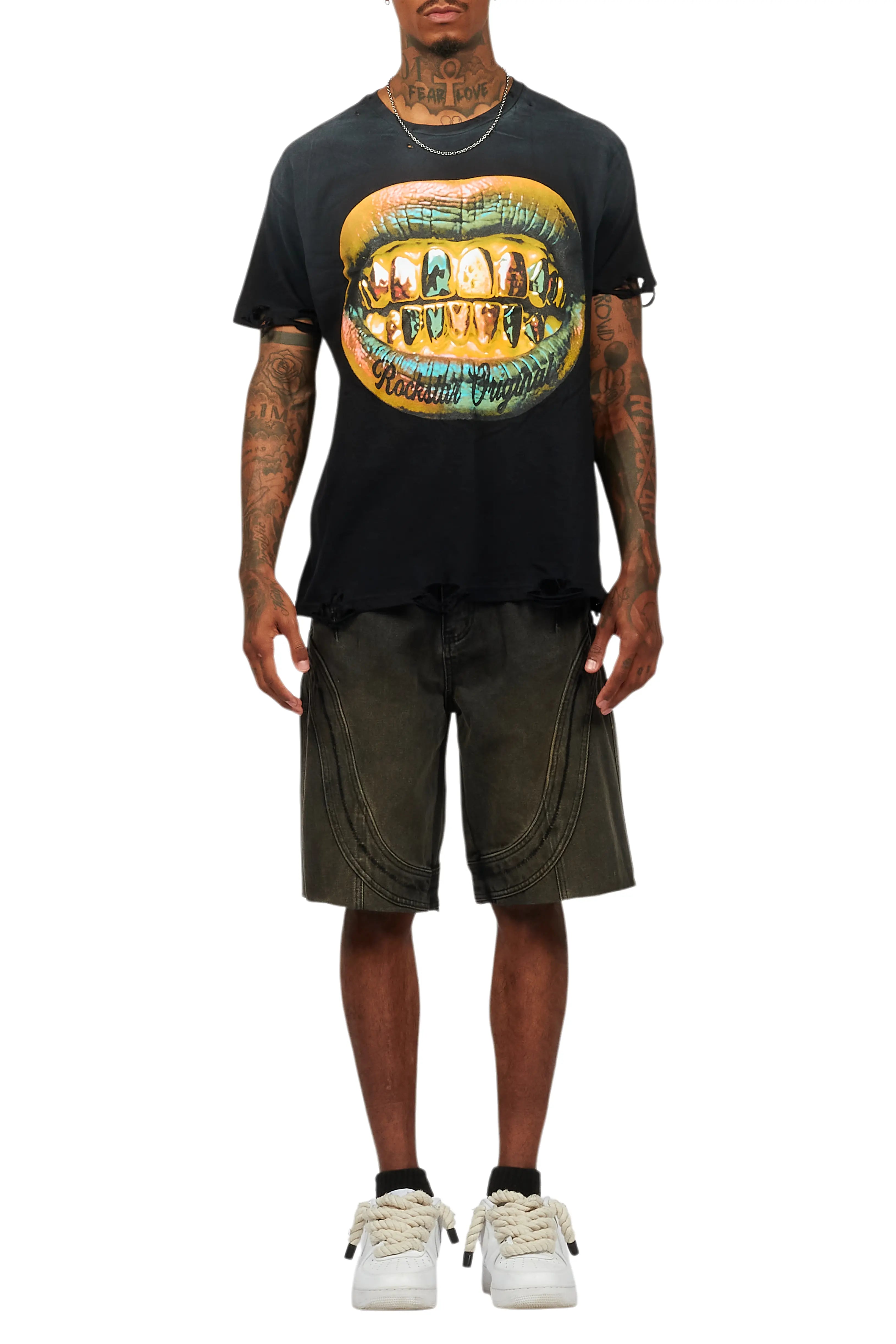 Gonen Black T-Shirt/Denim Short Set