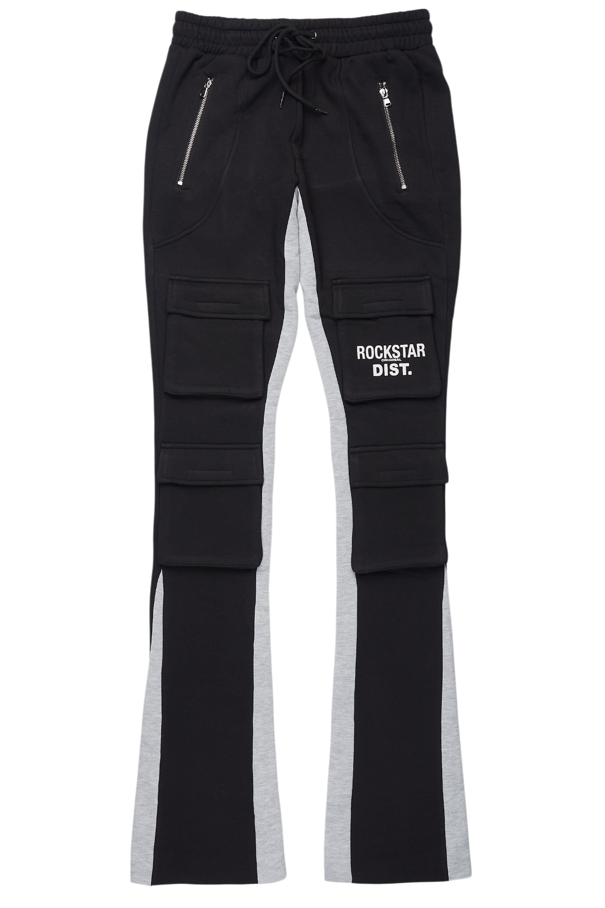 Antoon Black Stacked Flare Track Pant
