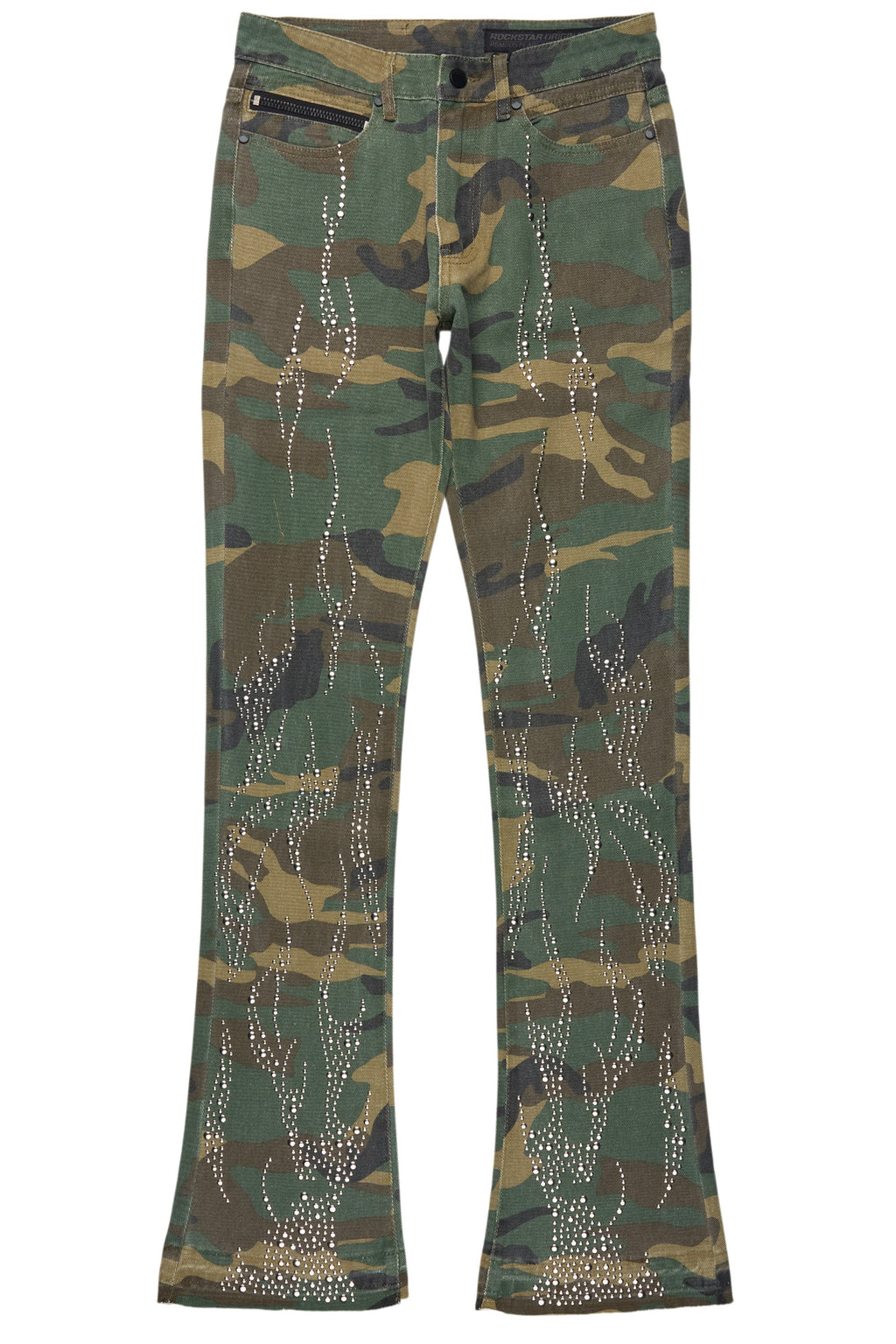 Tachi Camo Rhinestone Stacked Flare Jean