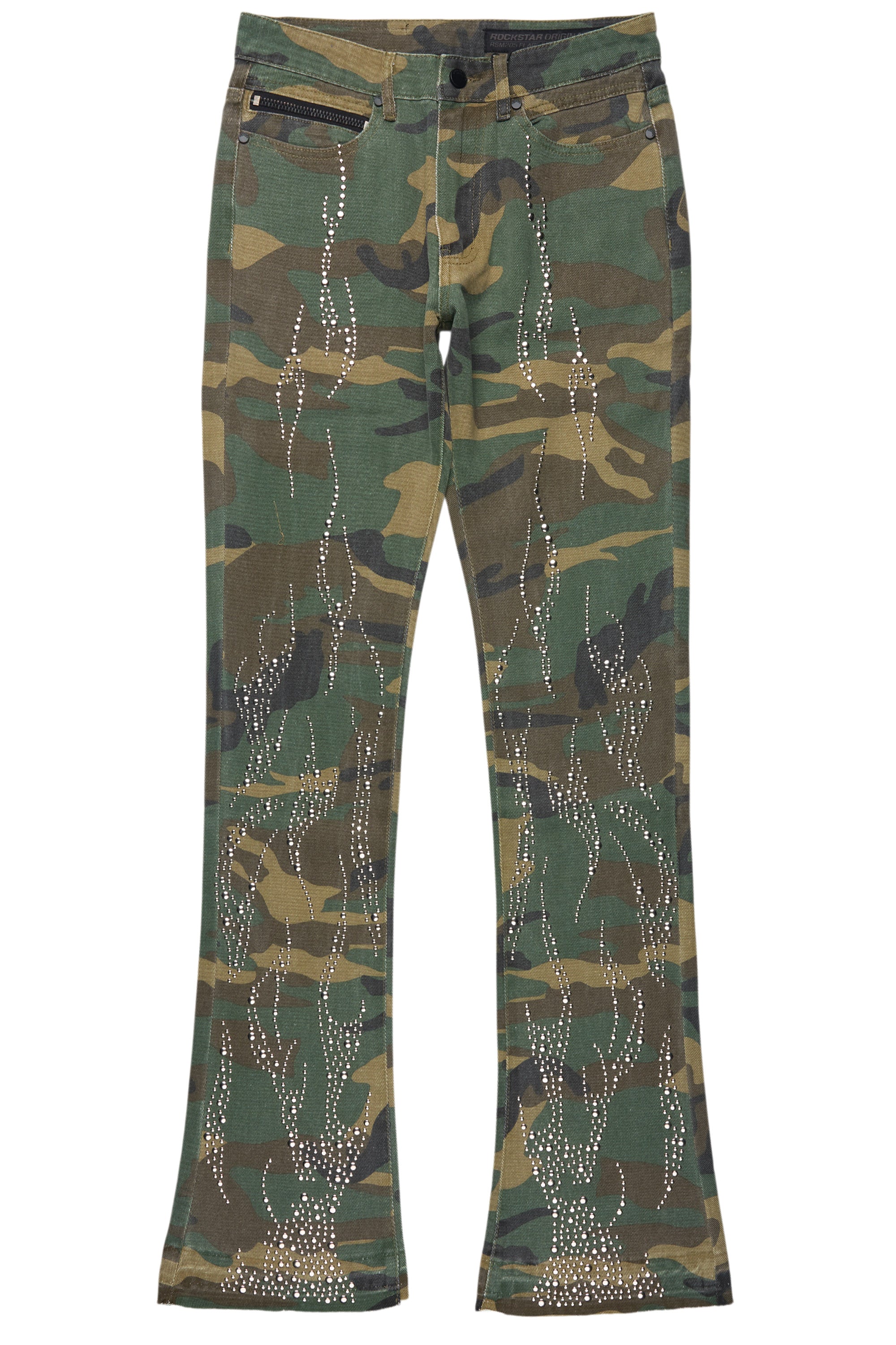 Tachi Camo Rhinestone Stacked Flare Jean
