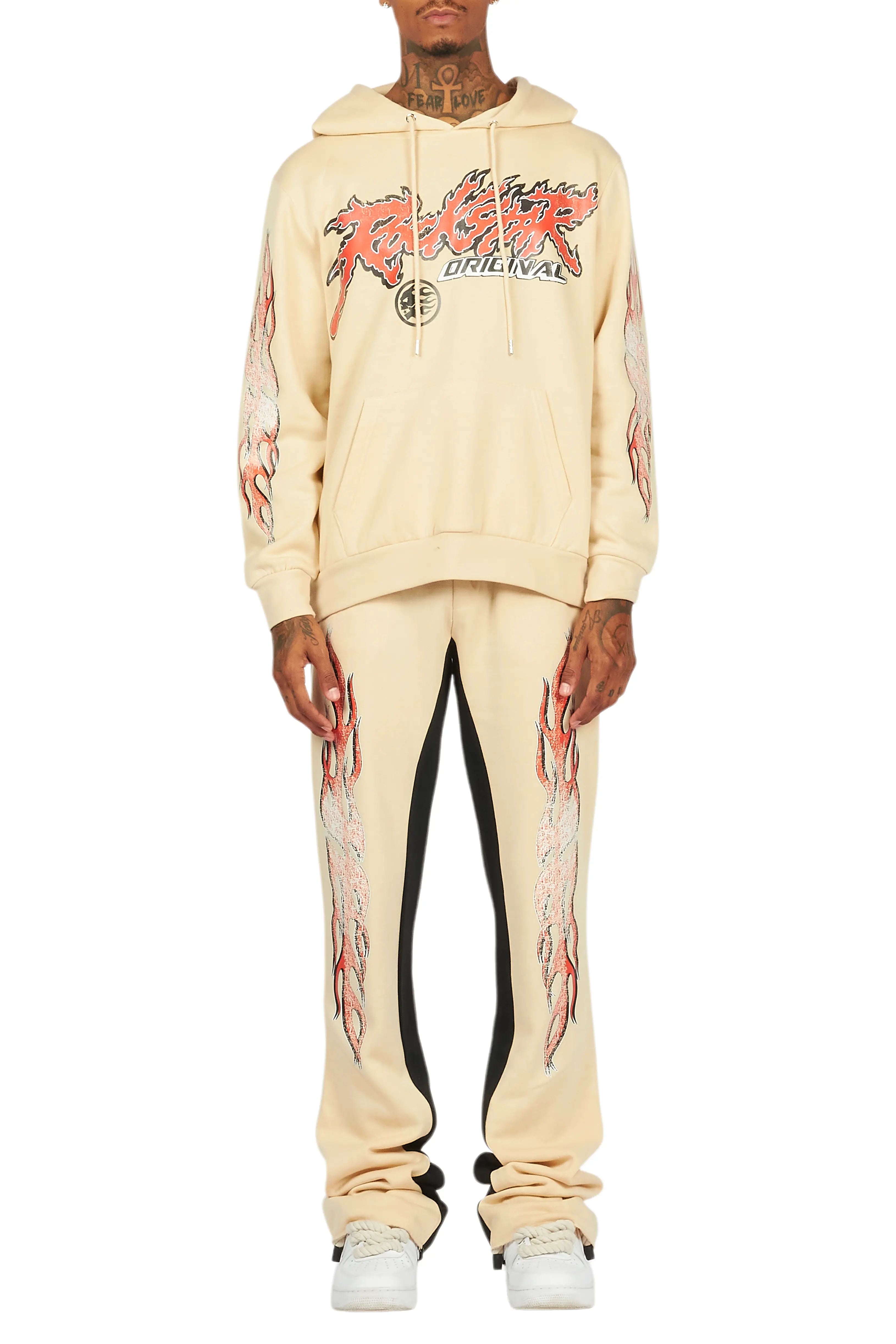 Yash Beige Hoodie Baggy Fit Pant Track Set