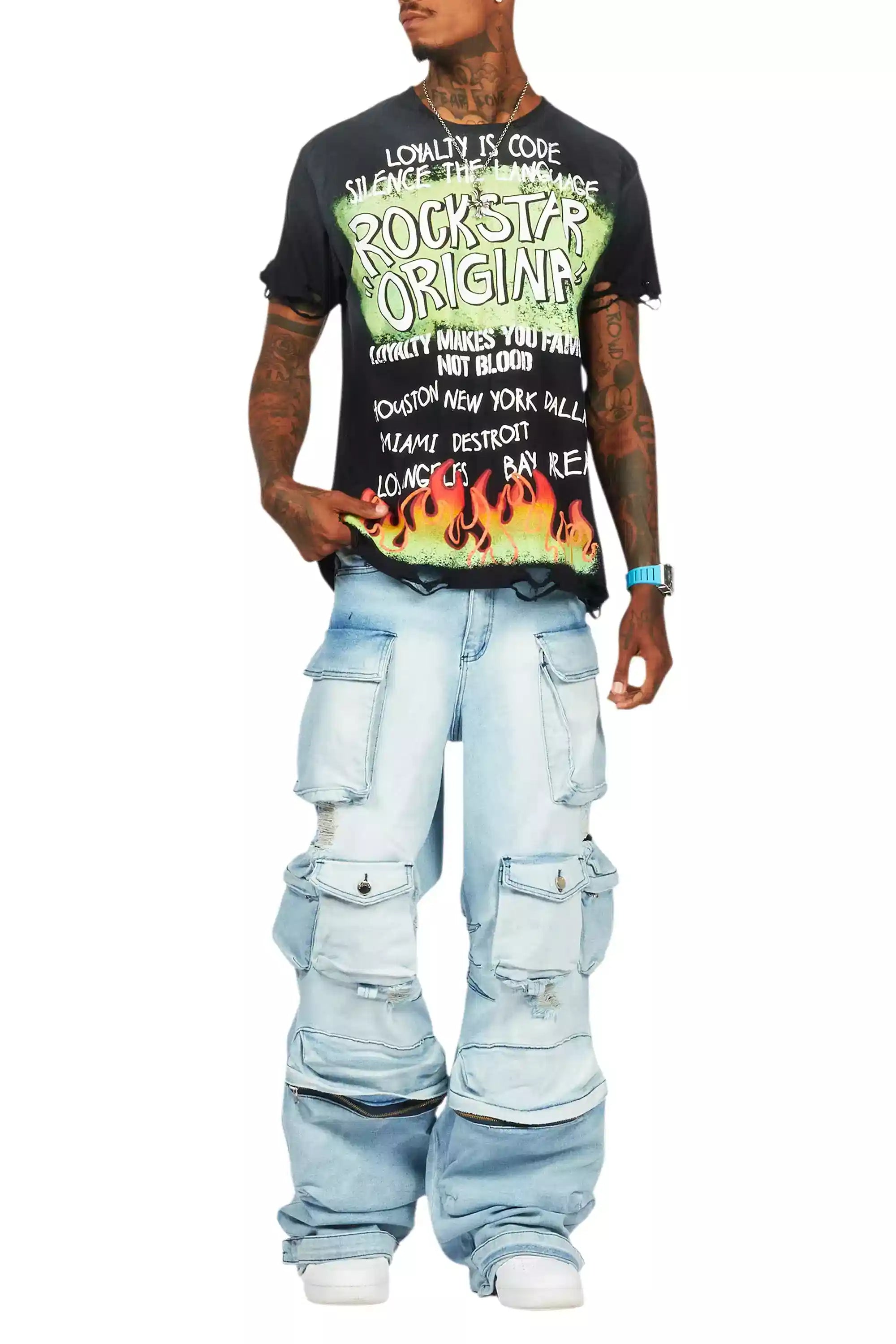 Mahesh Blue Baggy Cargo Jean