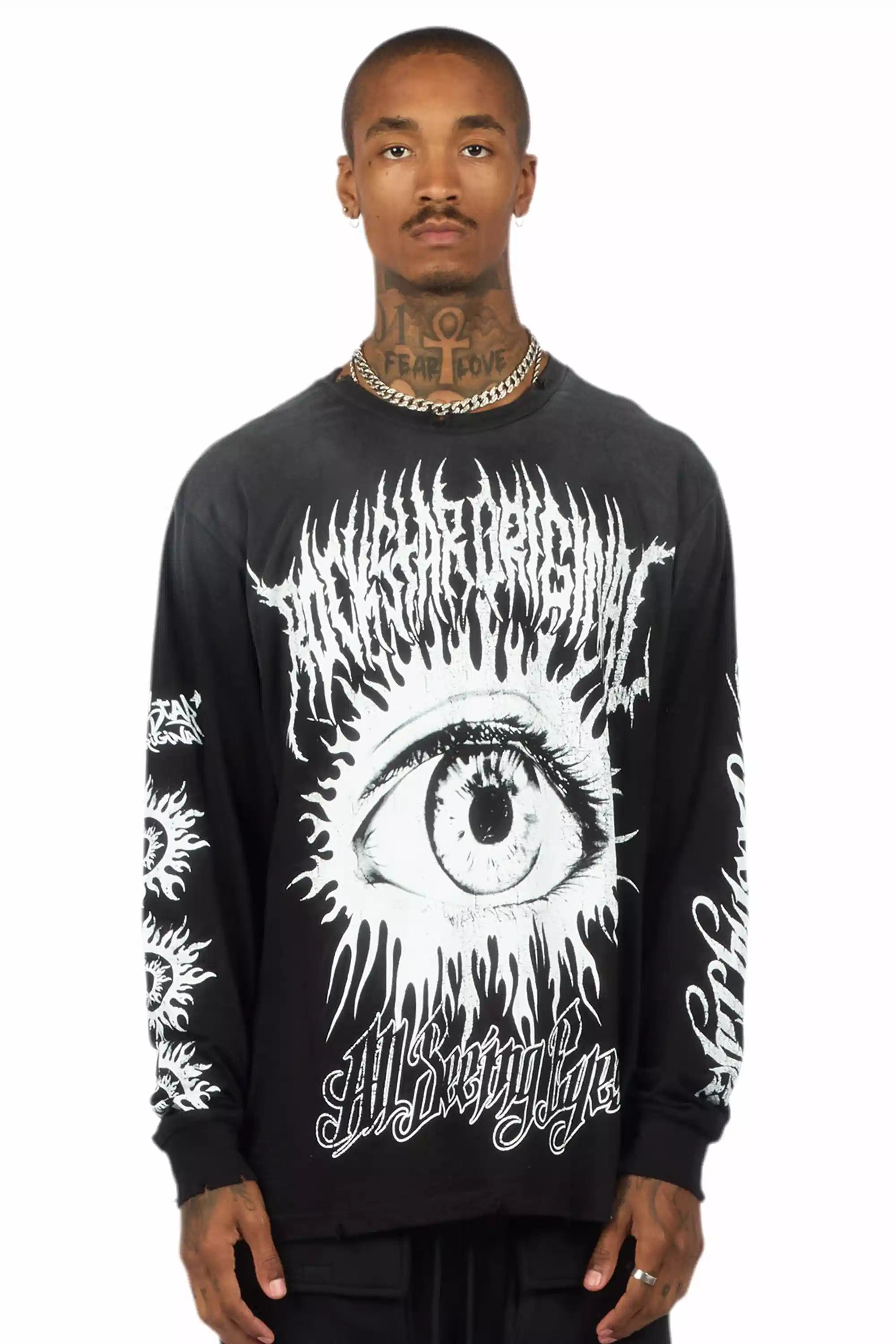 All Seeing Eyes Black Long Sleeve Graphic T-Shirt
