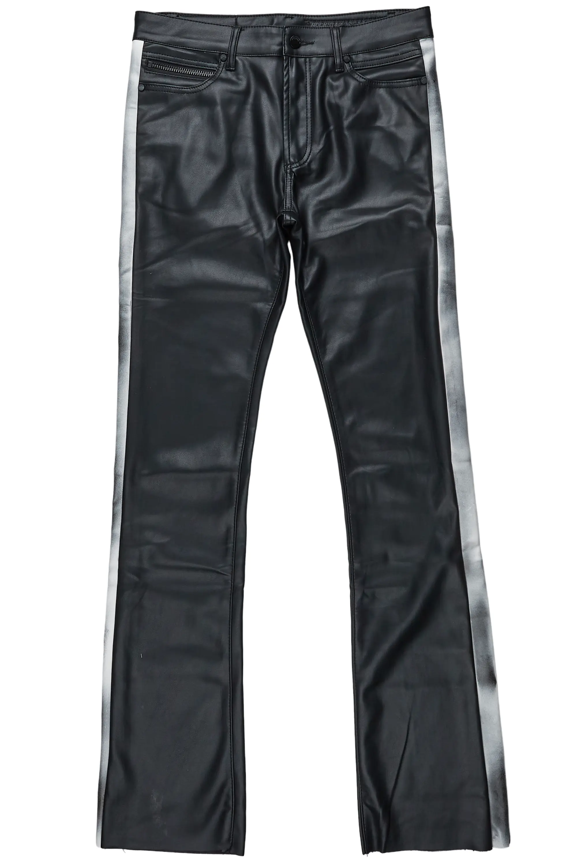 Fusao Black Stacked Faux Leather Jean