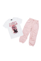 Girls Karasi White/Pink T-Shirt Cargo Jogger Set