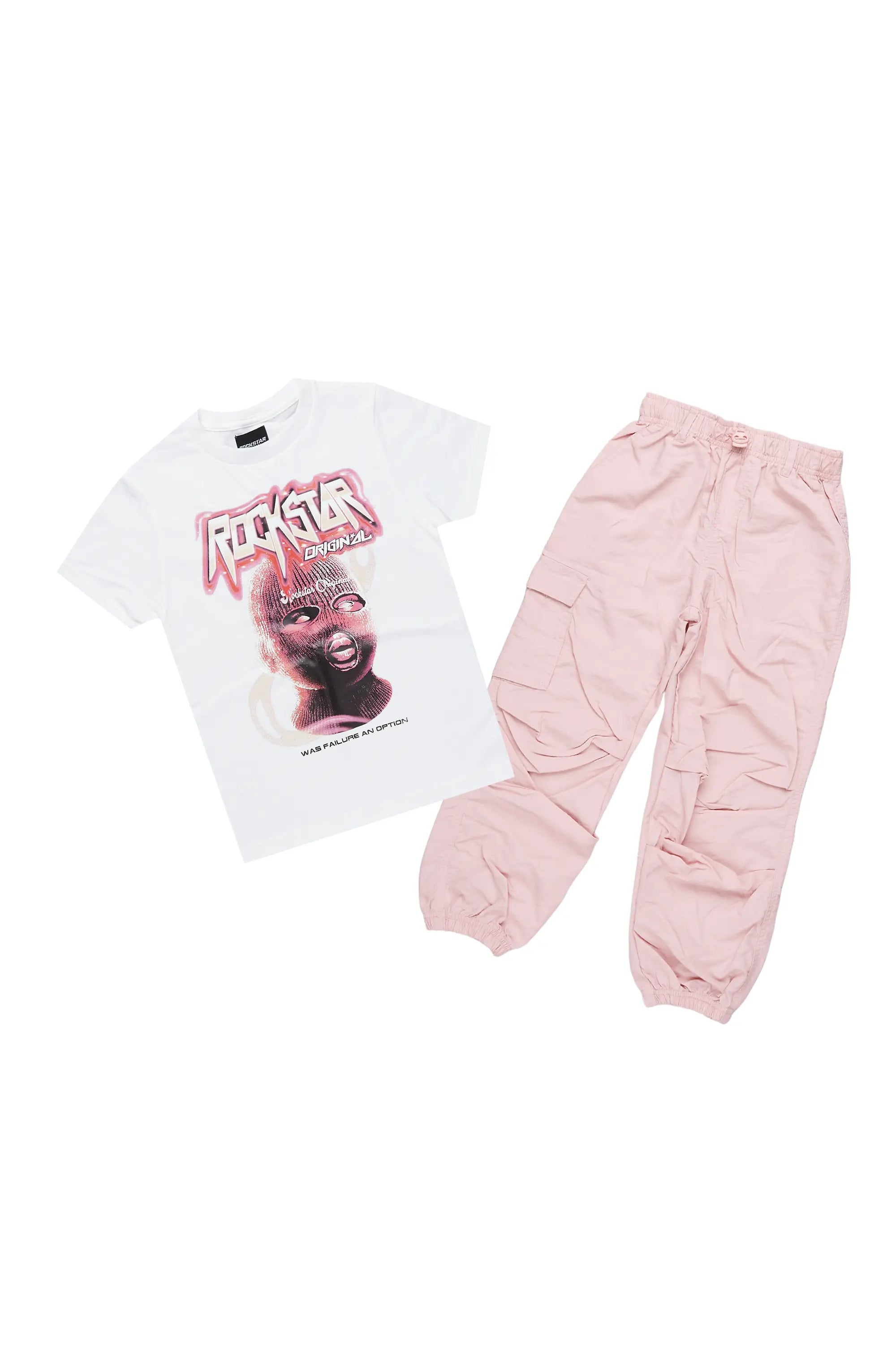 Girls Karasi White/Pink T-Shirt Cargo Jogger Set