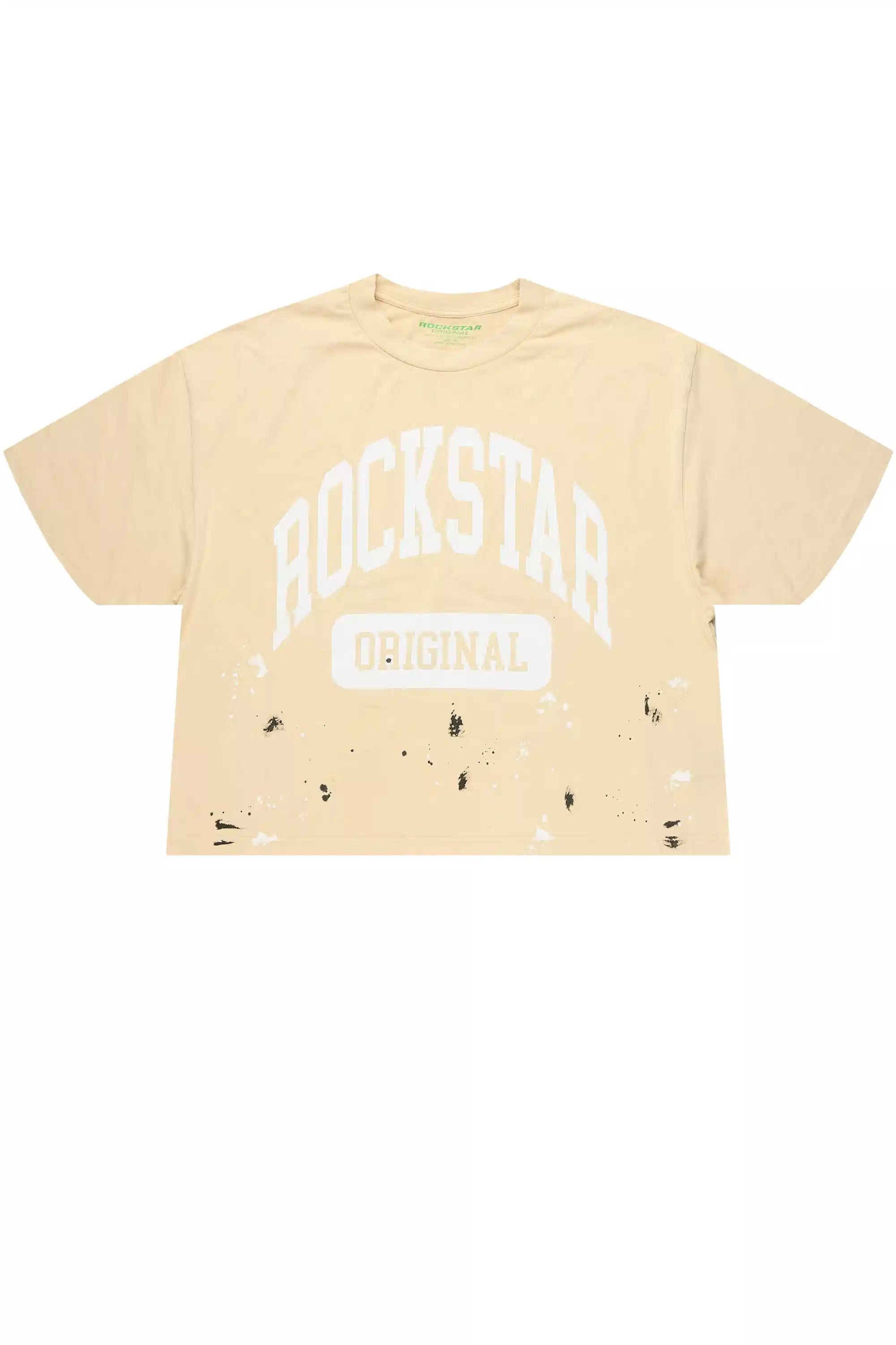 Rainer Beige/White Boxy Crop T-Shirt