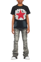 Boys Rugged Black Stacked Flare Jean