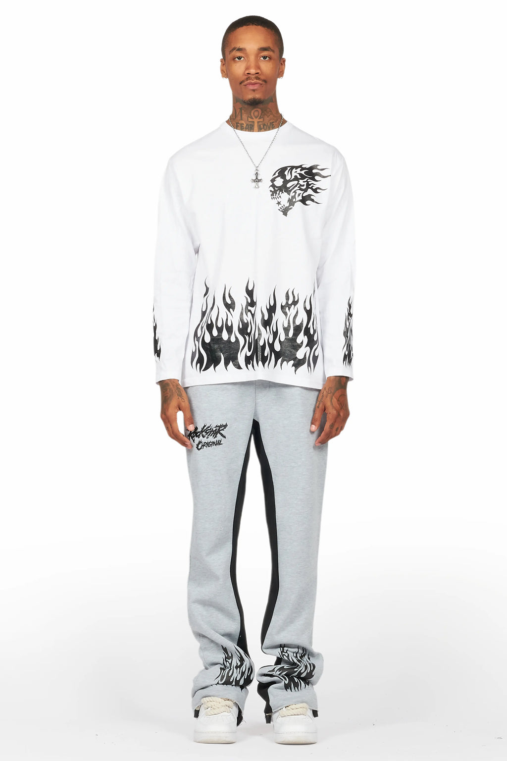 Bubble White/Grey Long Sleeve T-Shirt/Baggy Pant Set